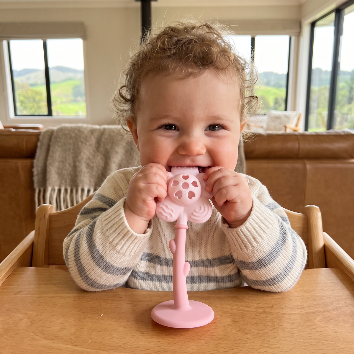 2-in-1 Sunflower Baby Teether & Rattle with Suction Base
