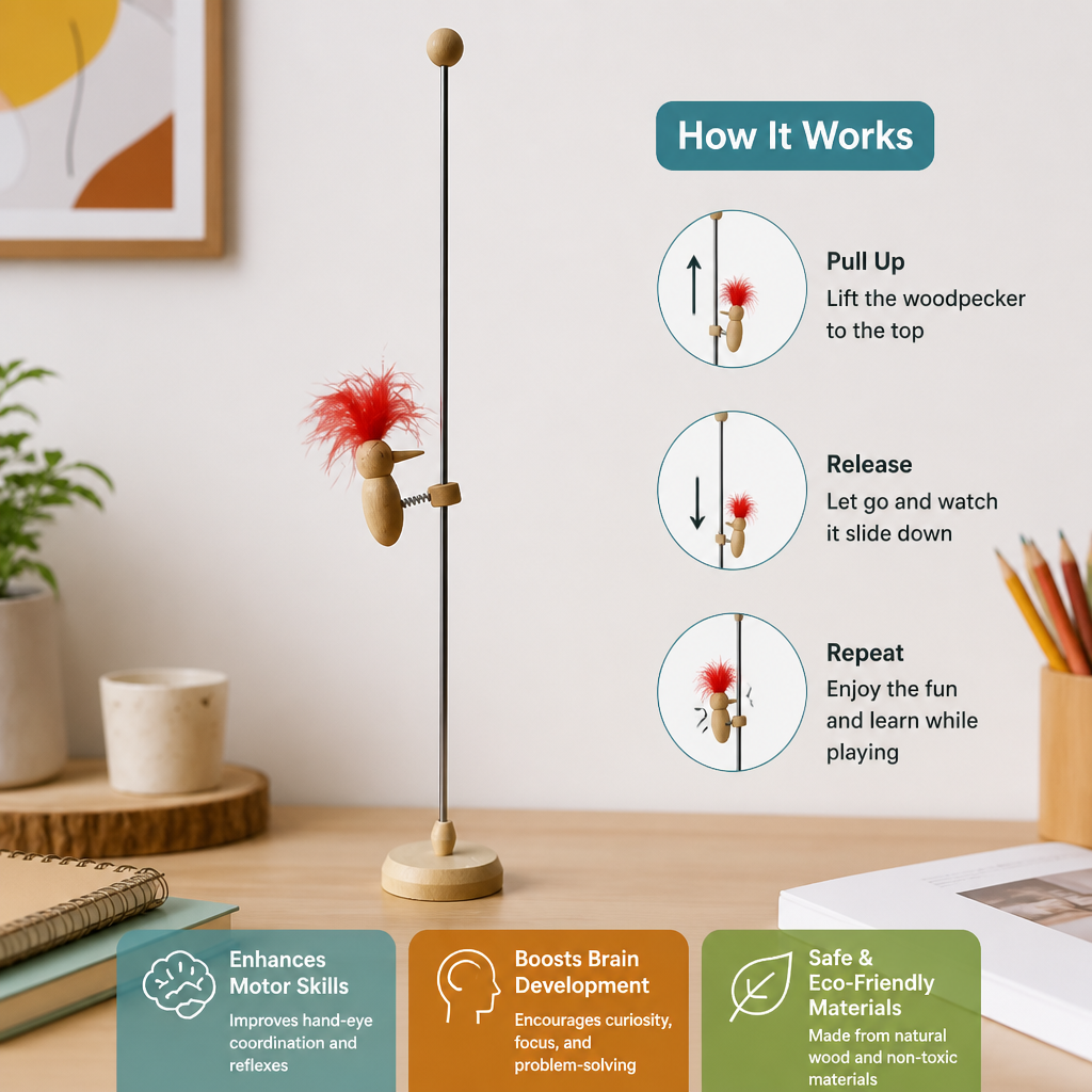 Wooden Woodpecker Learning Toy for Kids
