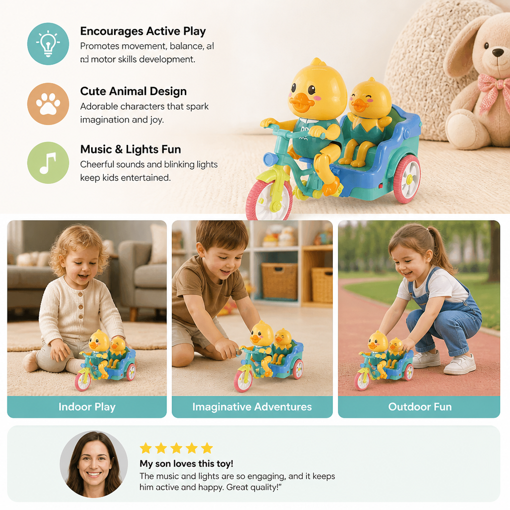 Electric Animal Tricycle – Interactive Ride-On Toy with Music & Light for Children