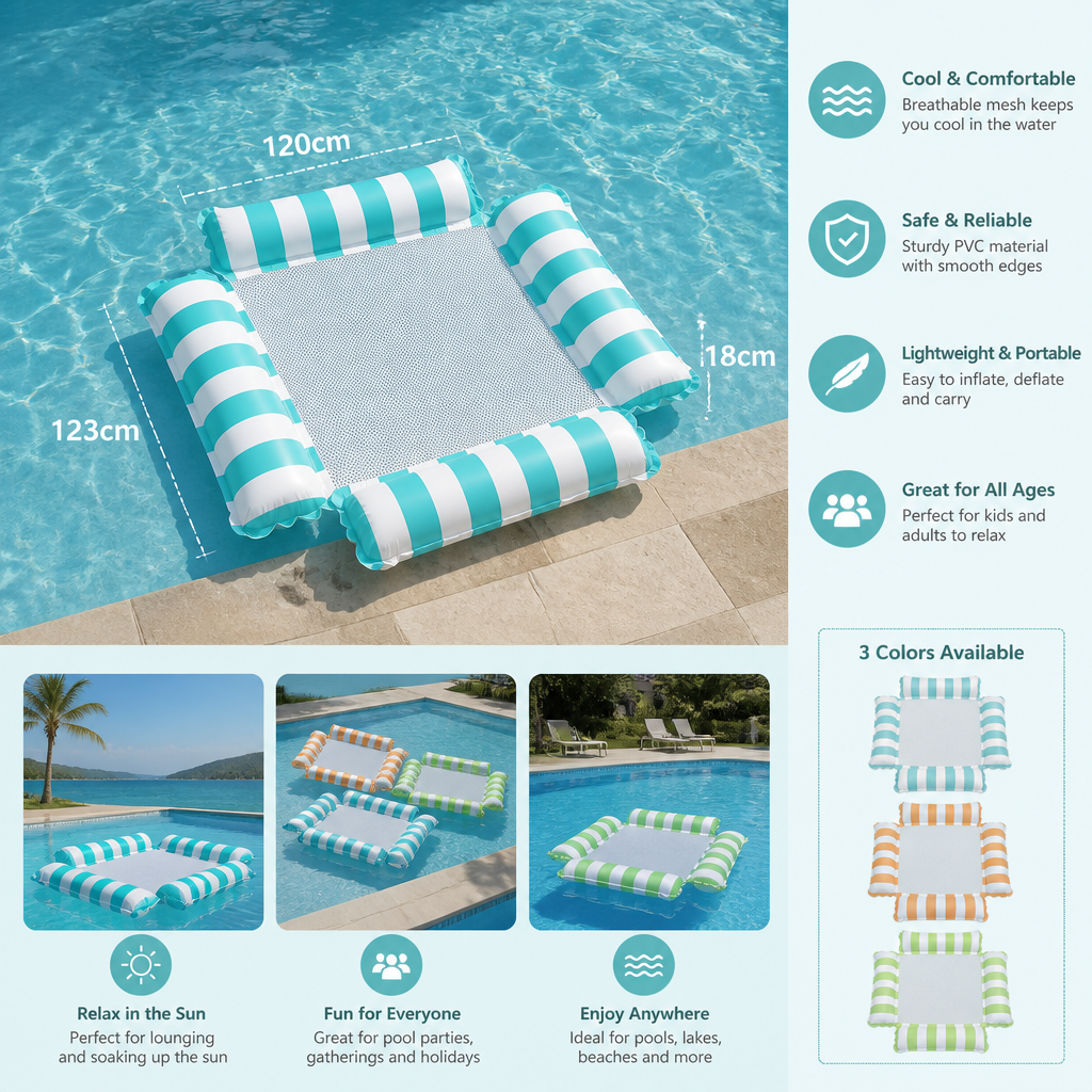 Inflatable Pool Seat for Children – Water Hammock with Mesh Surface