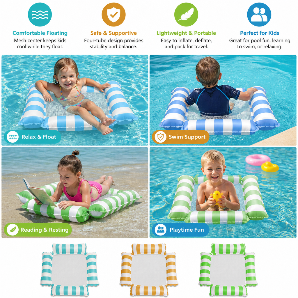 Inflatable Pool Seat for Children – Water Hammock with Mesh Surface