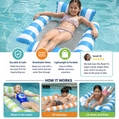 Inflatable Pool Seat for Children – Water Hammock with Mesh Surface