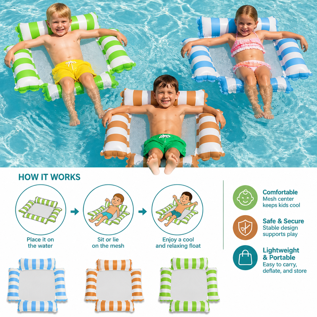 Inflatable Pool Seat for Children – Water Hammock with Mesh Surface