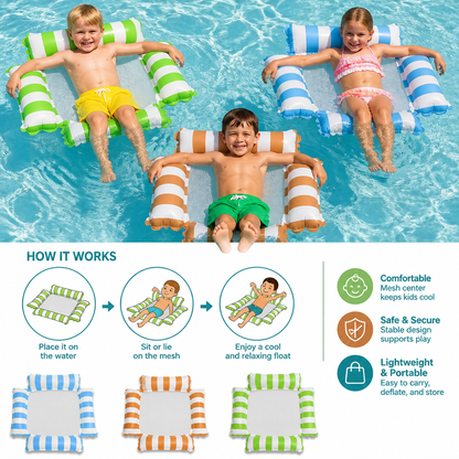 Inflatable Pool Seat for Children – Water Hammock with Mesh Surface