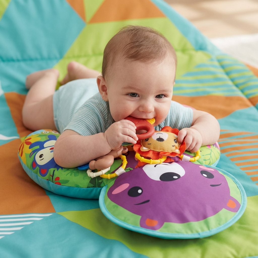 Baby Training Pillow for Tummy Time with Play Arch – Supports Sensory Development & Early Growth
