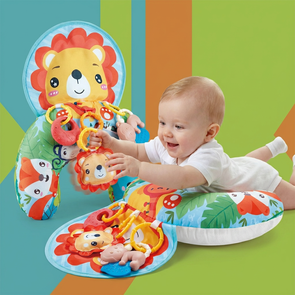 Baby Training Pillow for Tummy Time with Play Arch – Supports Sensory Development & Early Growth