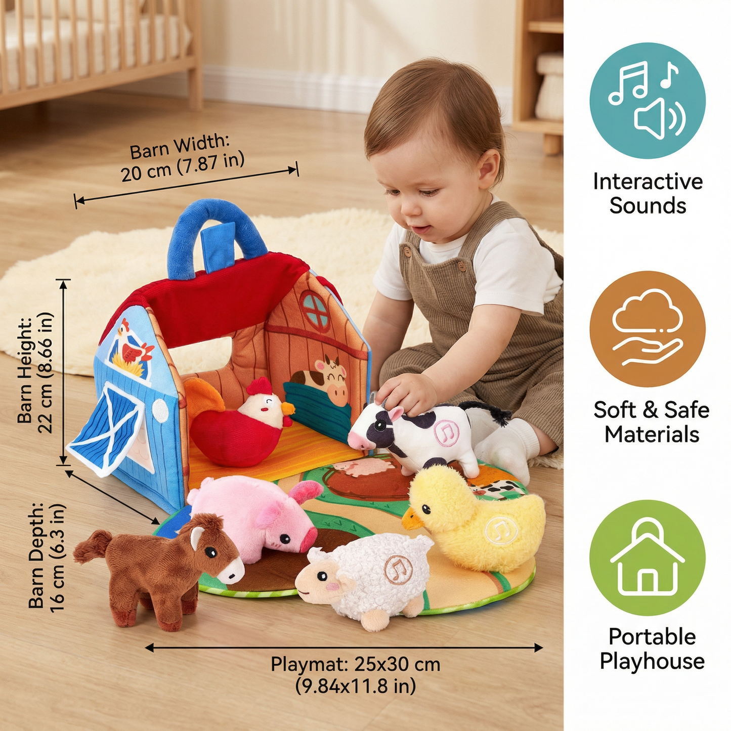 Farm Plush Toy Playset – Interactive Educational Toy with Portable Playhouse