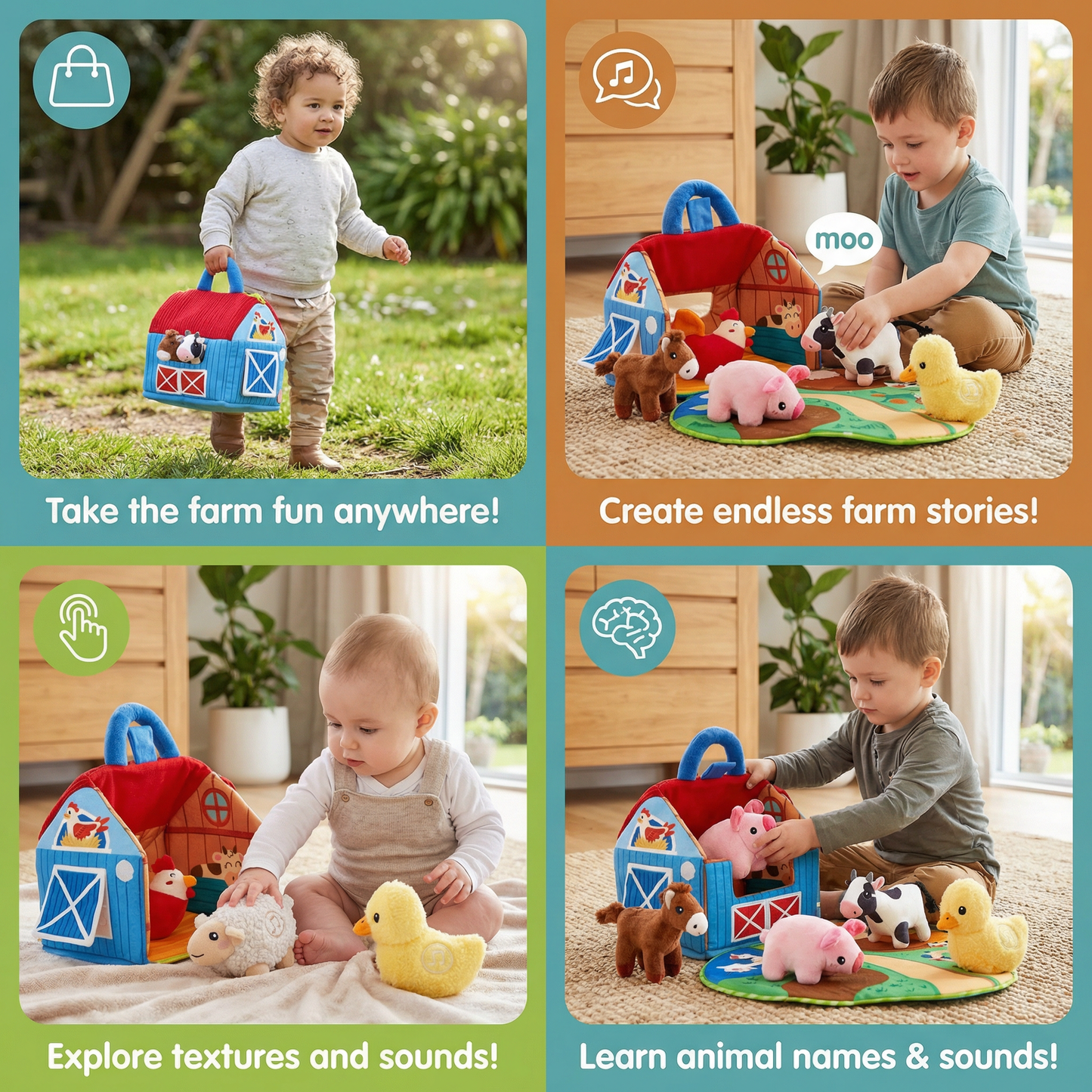 Farm Plush Toy Playset – Interactive Educational Toy with Portable Playhouse