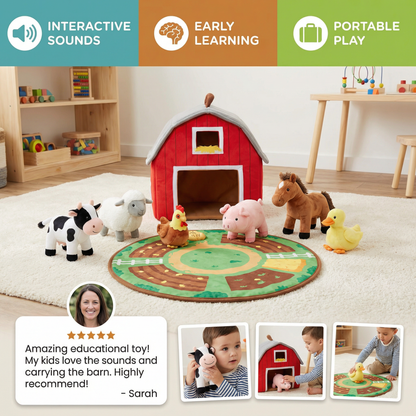 Farm Plush Toy Playset – Interactive Educational Toy with Portable Playhouse