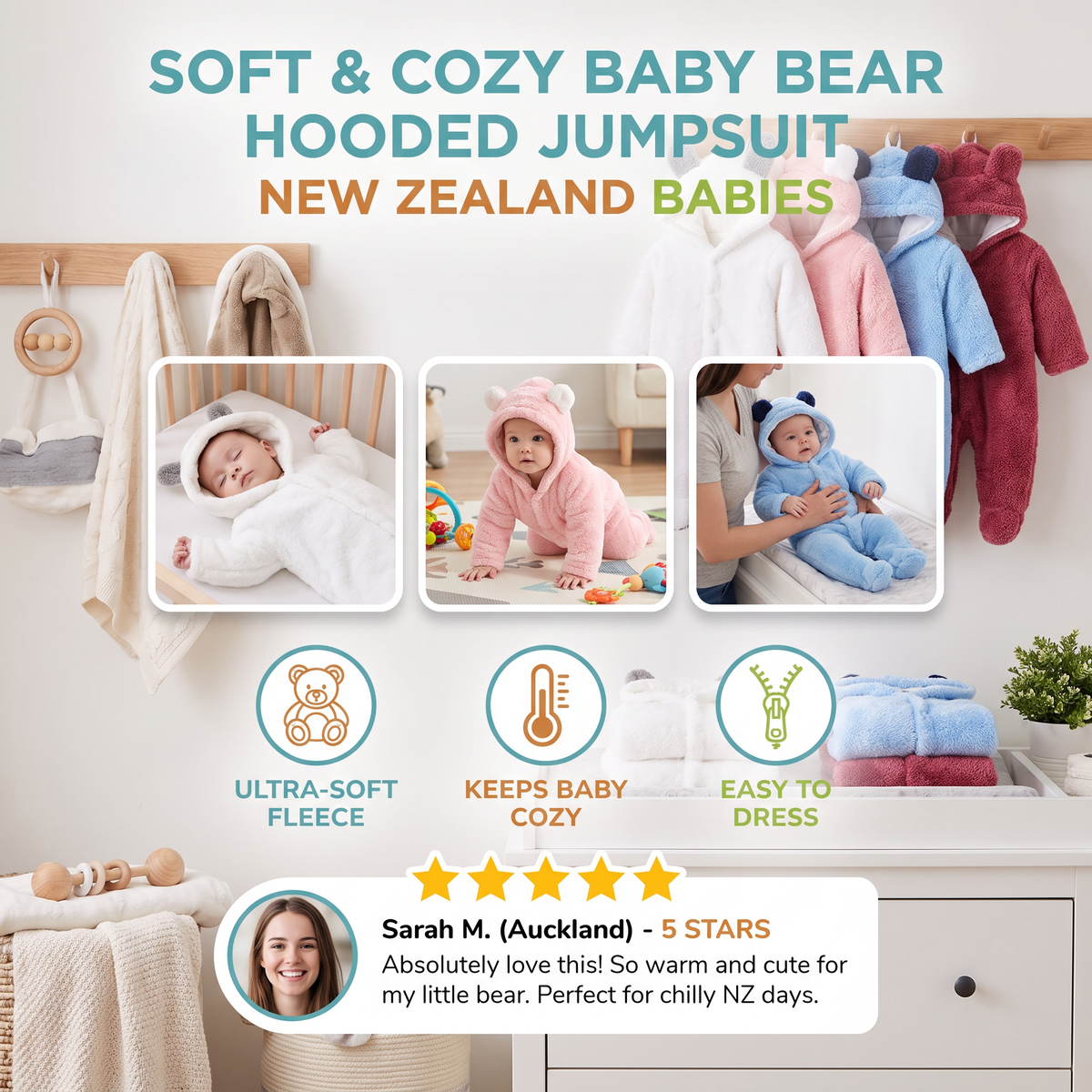 Soft & Cozy Baby Bear Hooded Jumpsuit