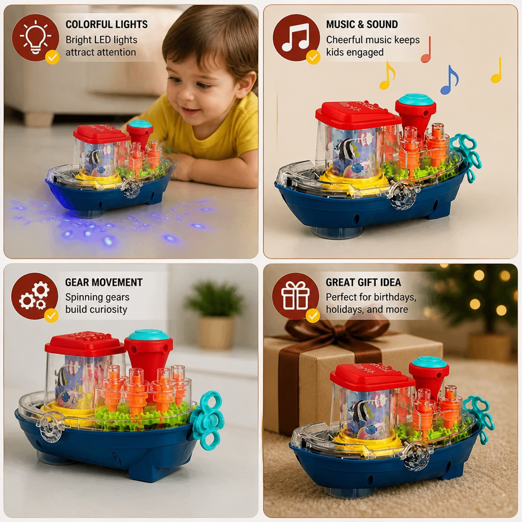 Light-Up Gear Boat – Musical Electric Toy Boat for Kids