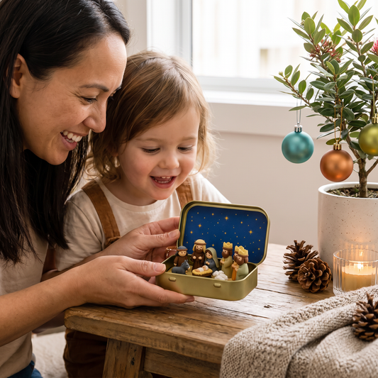 Mini Christmas Nativity Scene in a Box – Hand-Painted Nativity Figure Set