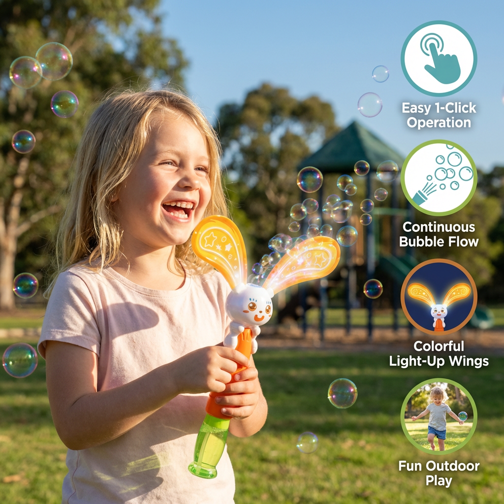 Light-Up Winged Bunny Bubble Maker – Kids Electric Bubble Wand