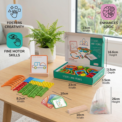 Educational Montessori Sticks and Rings Puzzle Blocks