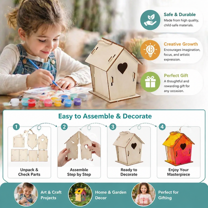 Colorful DIY Wooden Birdhouse Kit for Kids – Paint & Craft Set