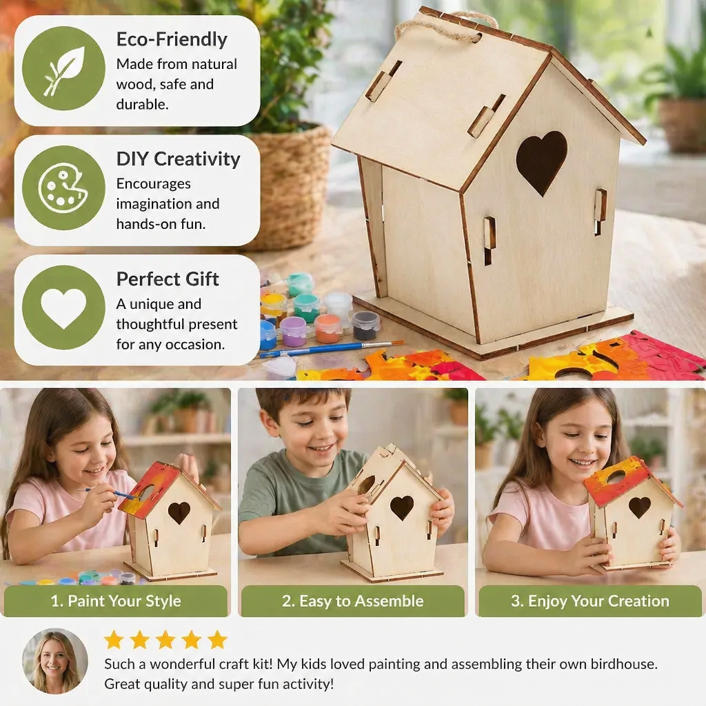 Colorful DIY Wooden Birdhouse Kit for Kids – Paint & Craft Set