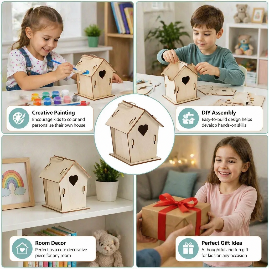 Colorful DIY Wooden Birdhouse Kit for Kids – Paint & Craft Set