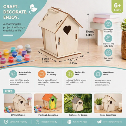 Colorful DIY Wooden Birdhouse Kit for Kids – Paint & Craft Set