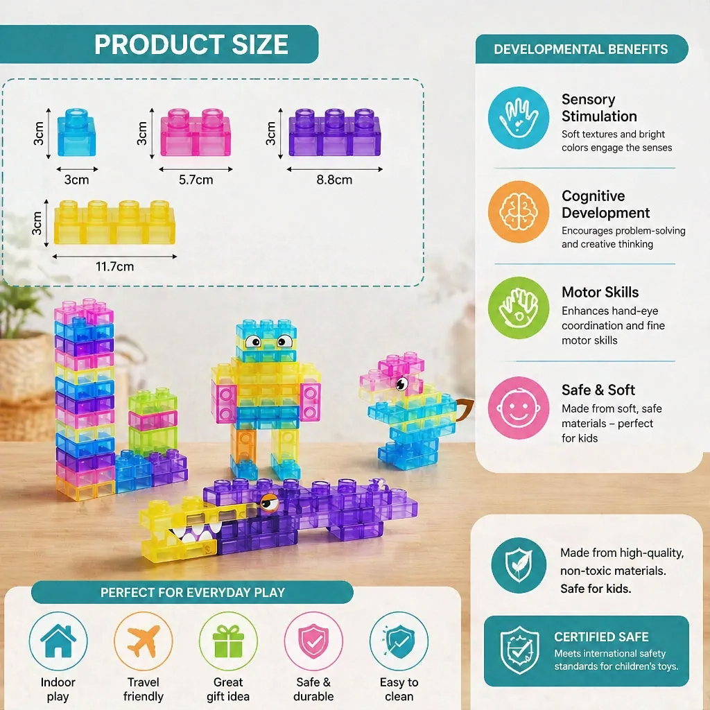 Sensory Soft Building Blocks for Kids – Soft, Squeezable Learning Blocks for Play & Fun