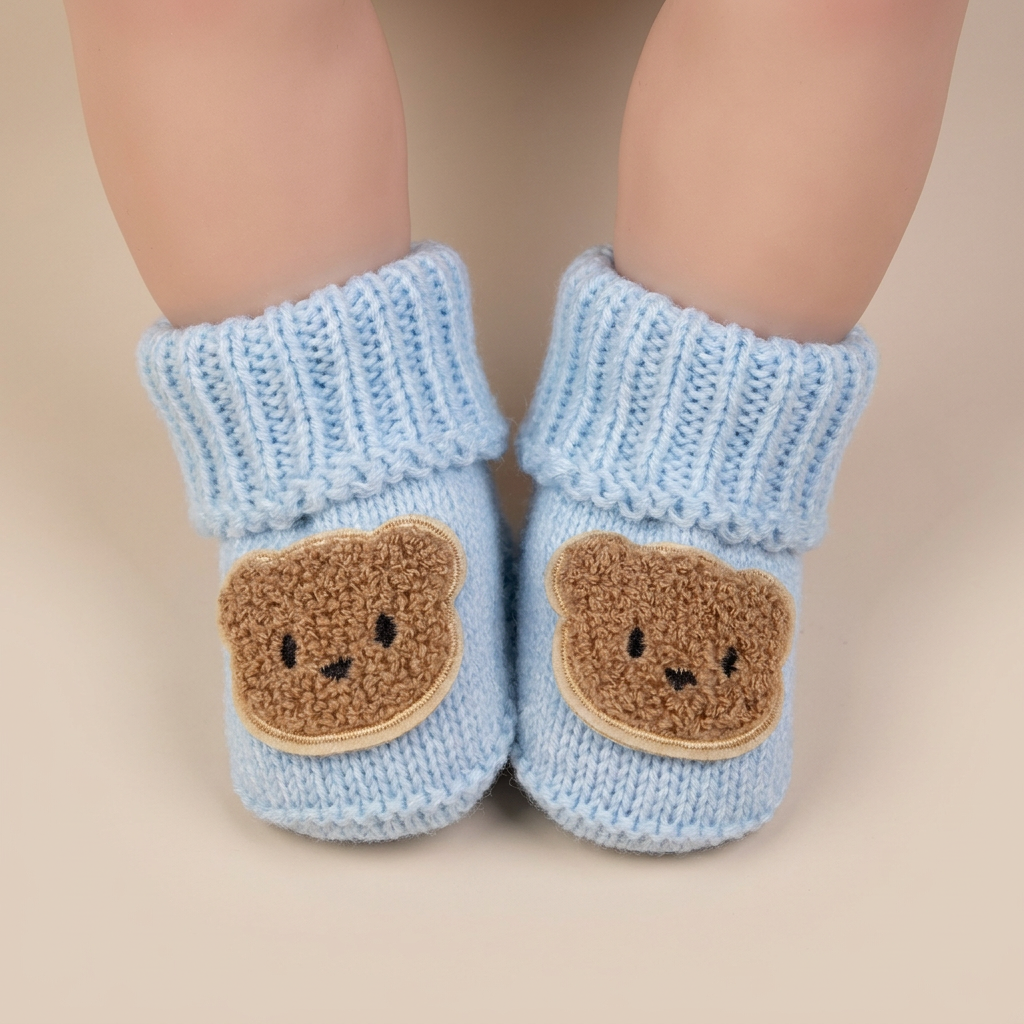Ribbed Cuff Teddy Bear Booties