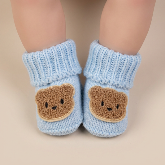 Ribbed Cuff Teddy Bear Booties