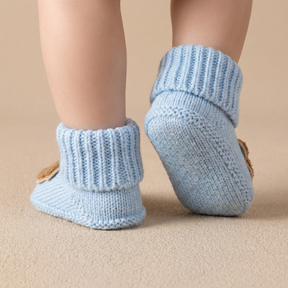 Ribbed Cuff Teddy Bear Booties