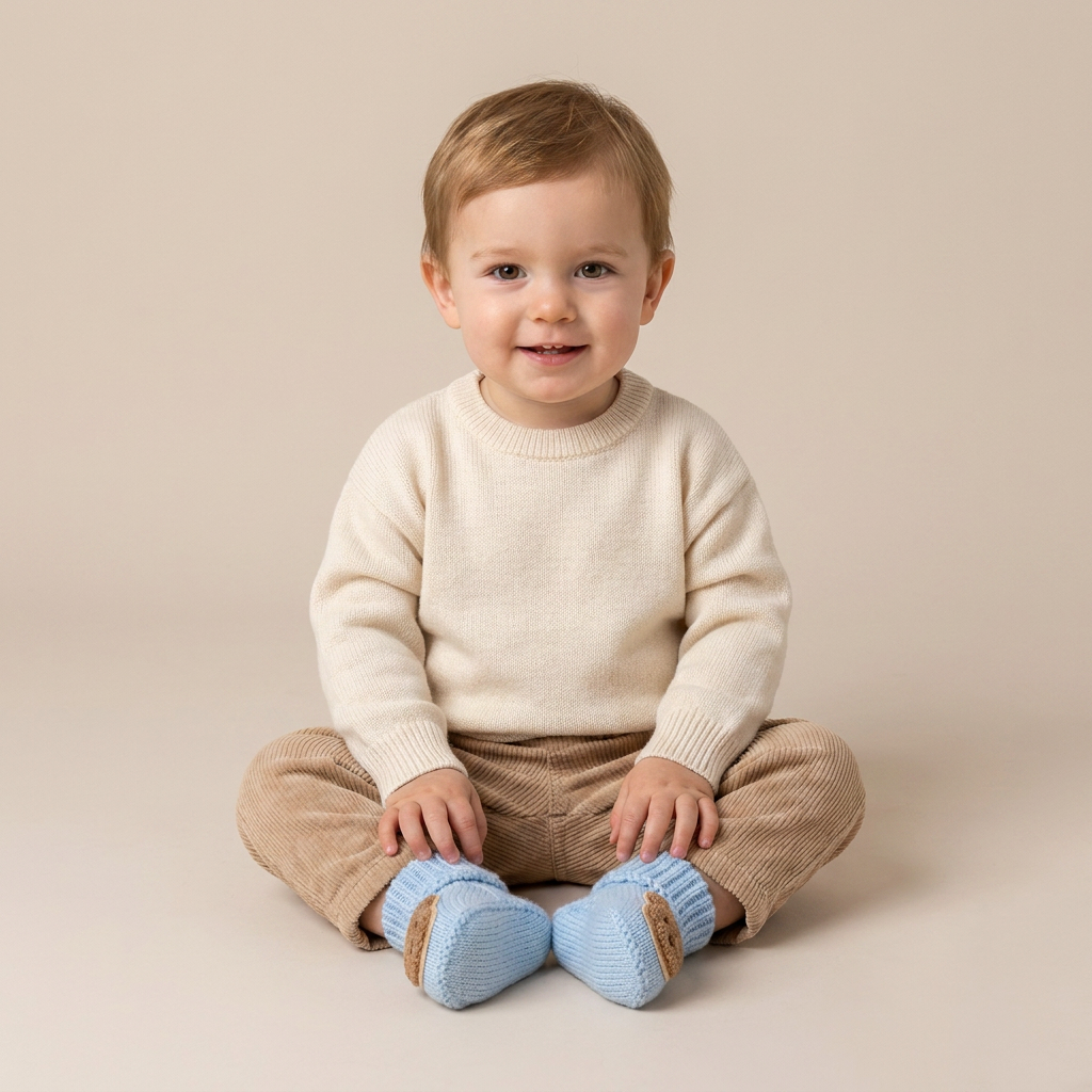 Ribbed Cuff Teddy Bear Booties