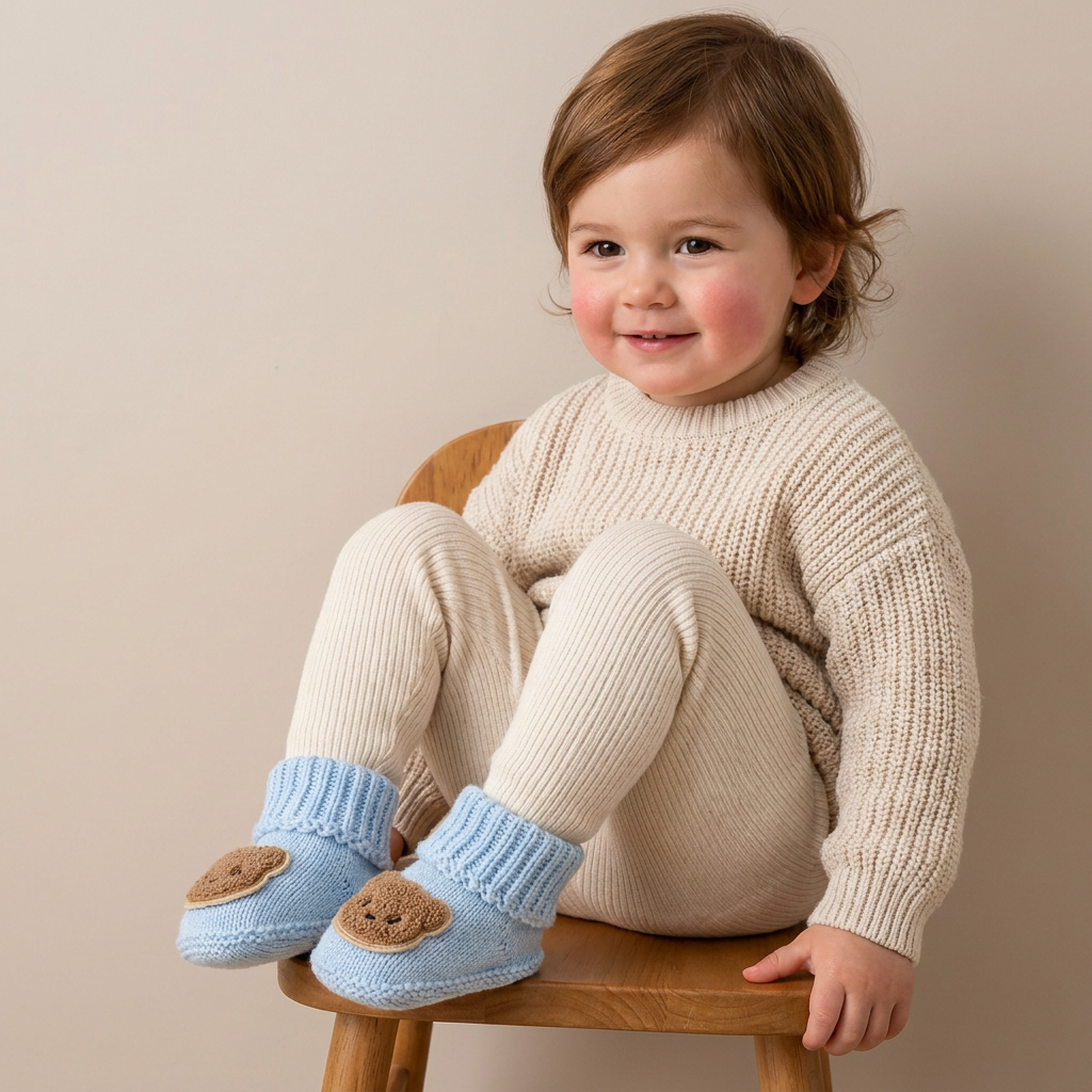 Ribbed Cuff Teddy Bear Booties