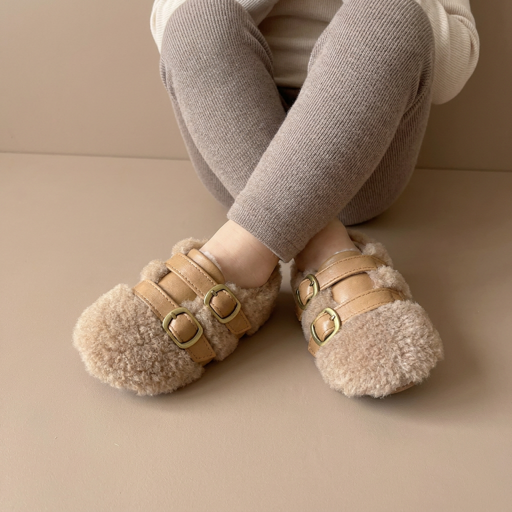 Fluffy Double Buckle Sandals
