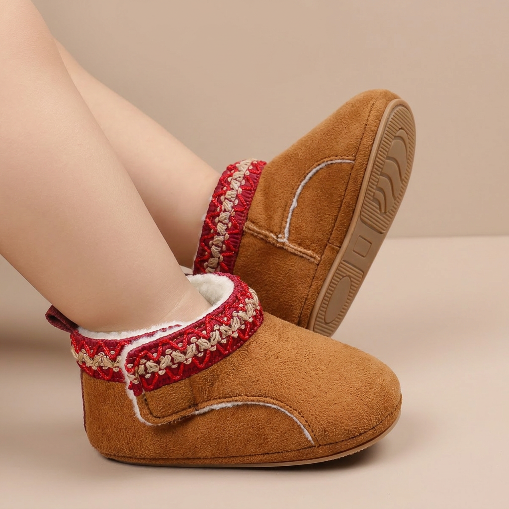 Suede Ethnic Trim Slip-On Boots