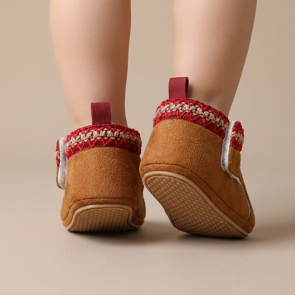 Suede Ethnic Trim Slip-On Boots