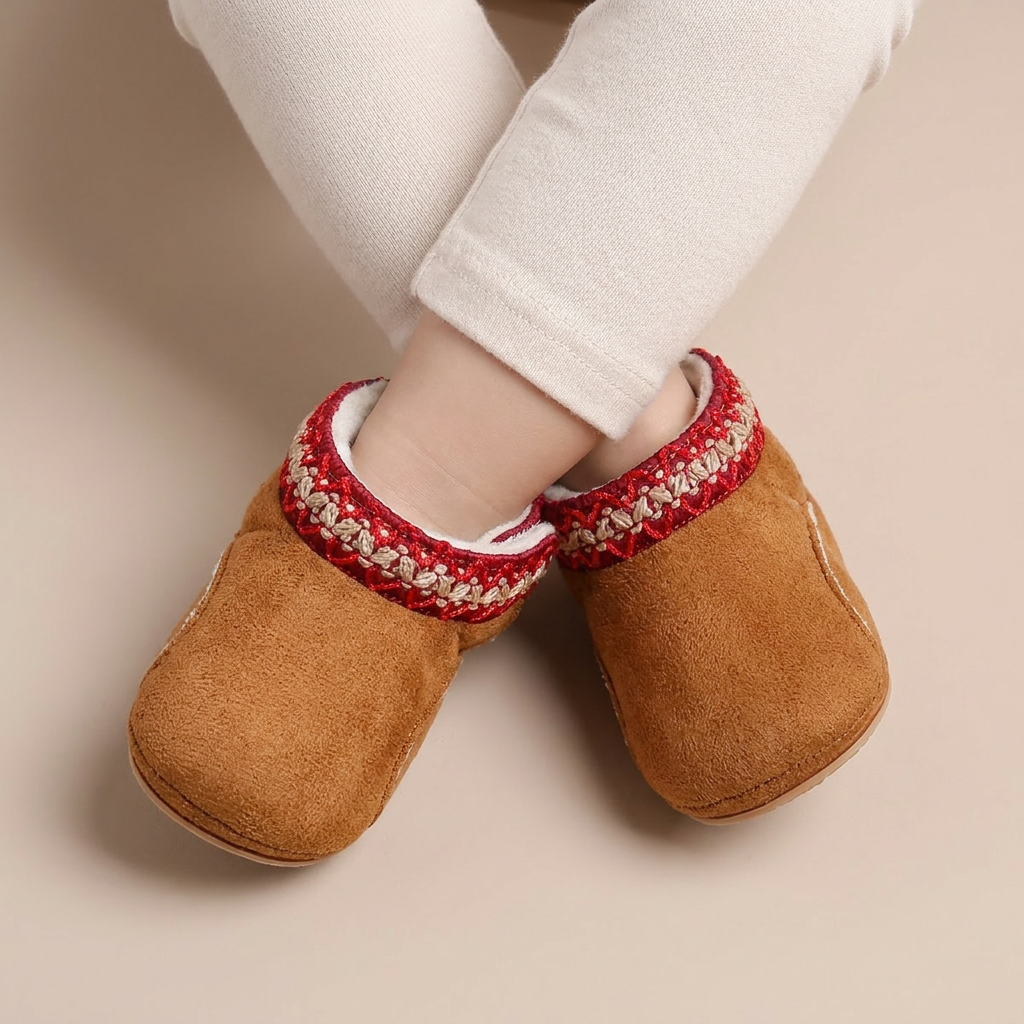 Suede Ethnic Trim Slip-On Boots