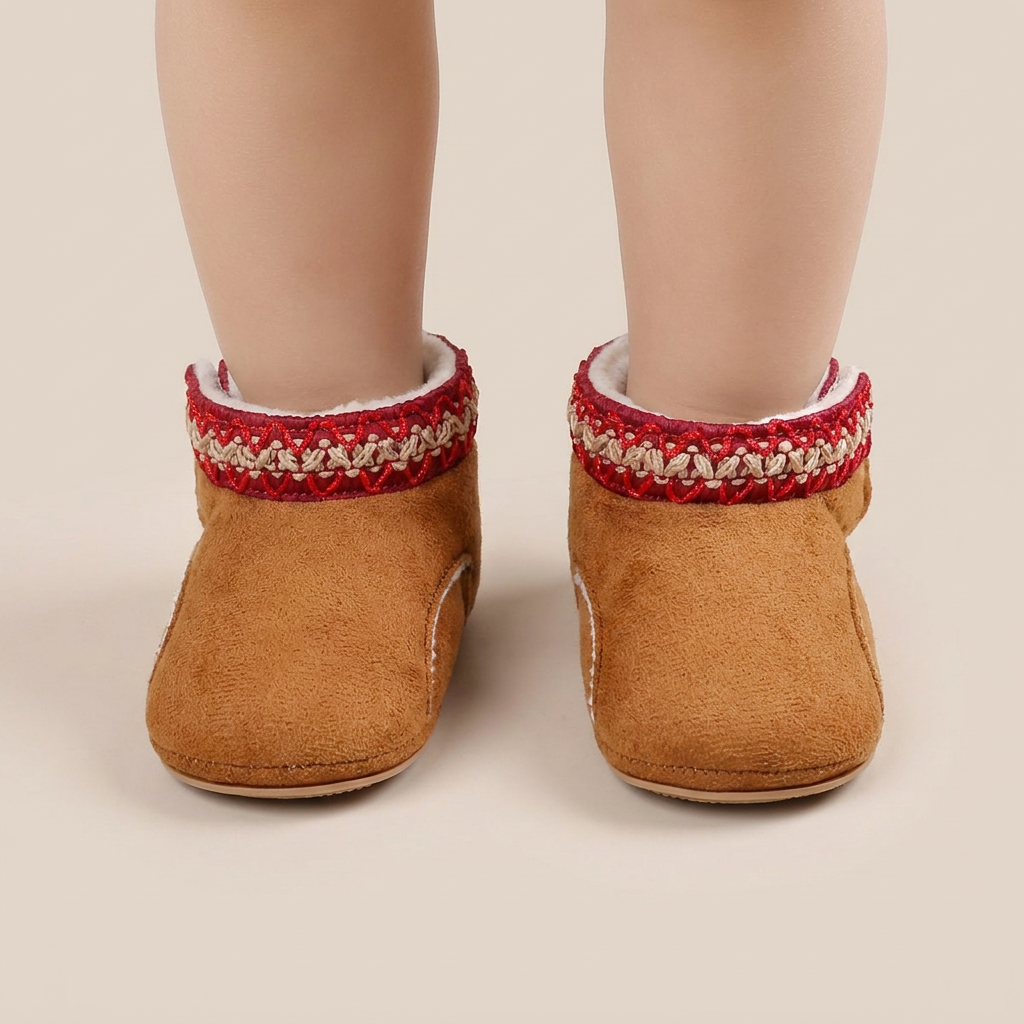 Suede Ethnic Trim Slip-On Boots
