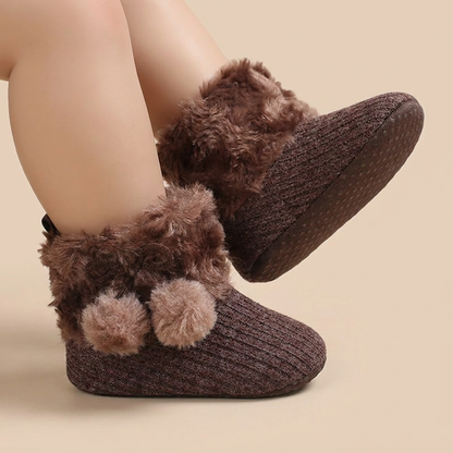 Faux Fur Pom Pom Knit Boots