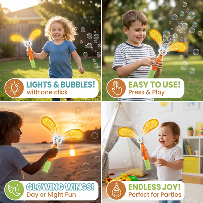 Light-Up Winged Bunny Bubble Maker – Kids Electric Bubble Wand