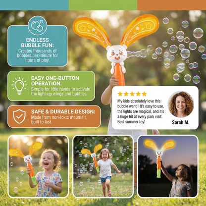 Light-Up Winged Bunny Bubble Maker – Kids Electric Bubble Wand
