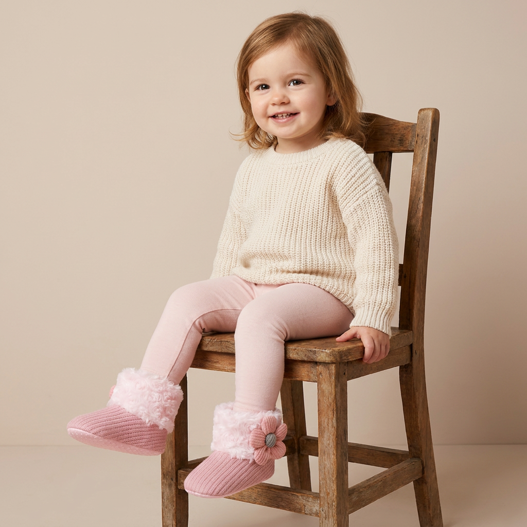 Flower Appliqué Fur Trim Knit Boots