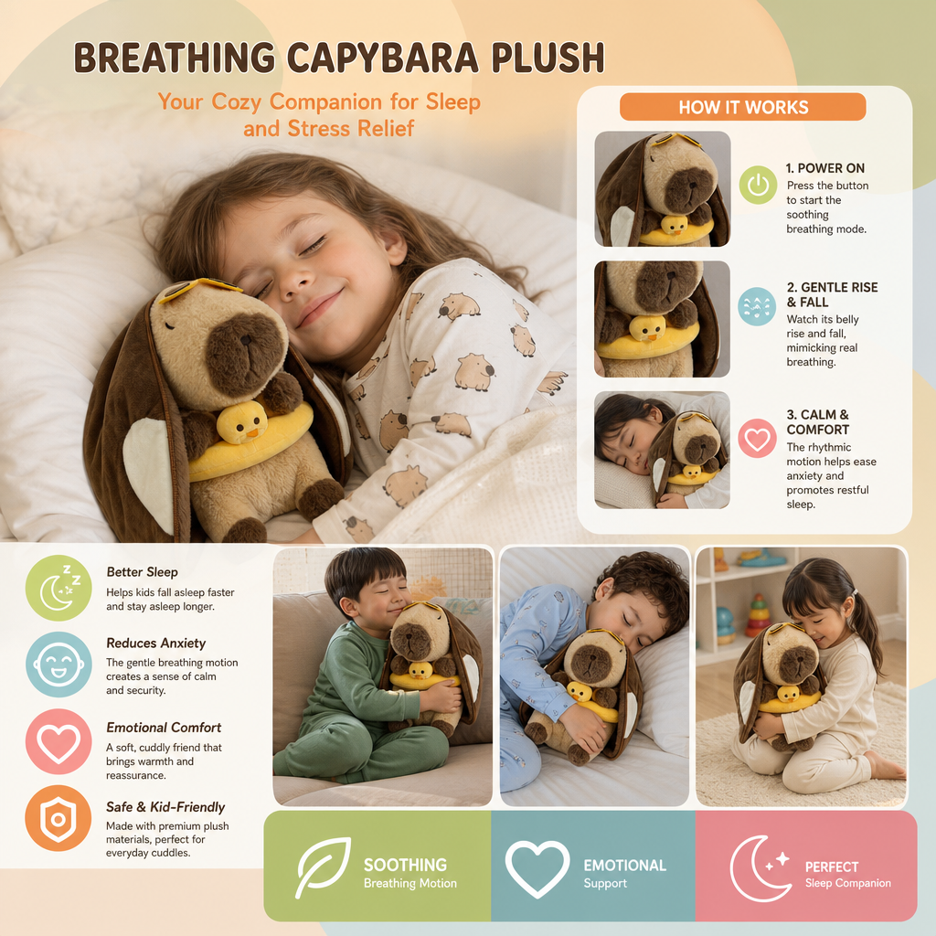 Breathing Capybara Plush Toy – Soft & Cuddly Sleep Companion
