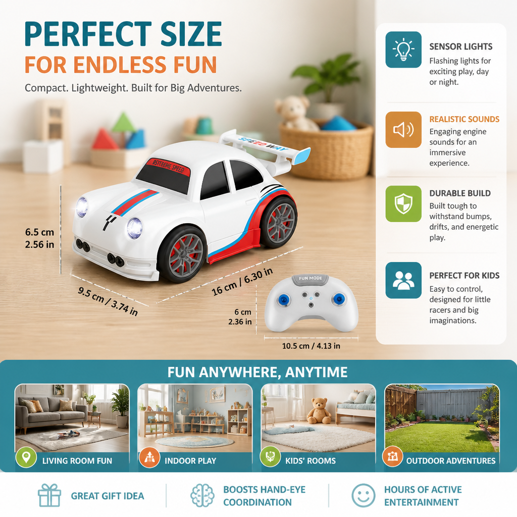 RC Racing Drift Car for Kids - Remote Control with Sensor Lights & Sound