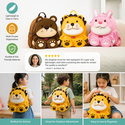 Kids Cartoon Animal Backpack – Lightweight Multi-Pocket School Bag