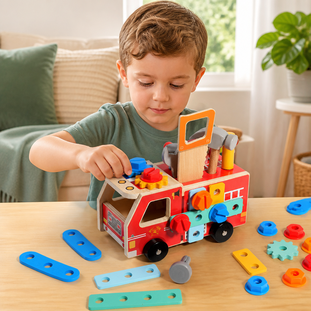 Montessori Wooden Firefighter Tool Box & Building Set