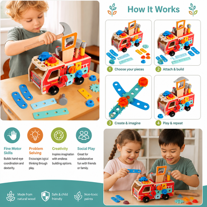 Montessori Wooden Firefighter Tool Box & Building Set