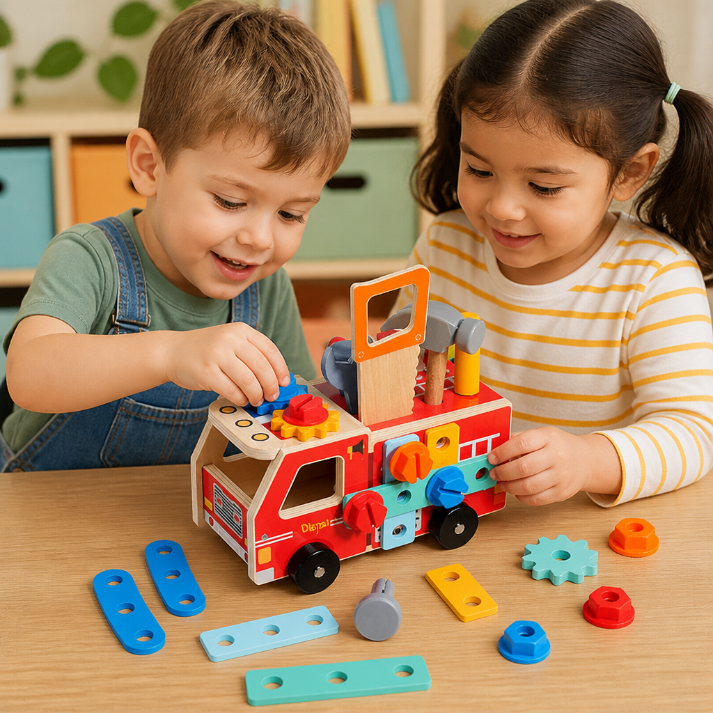 Montessori Wooden Firefighter Tool Box & Building Set