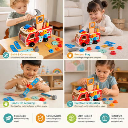 Montessori Wooden Firefighter Tool Box & Building Set