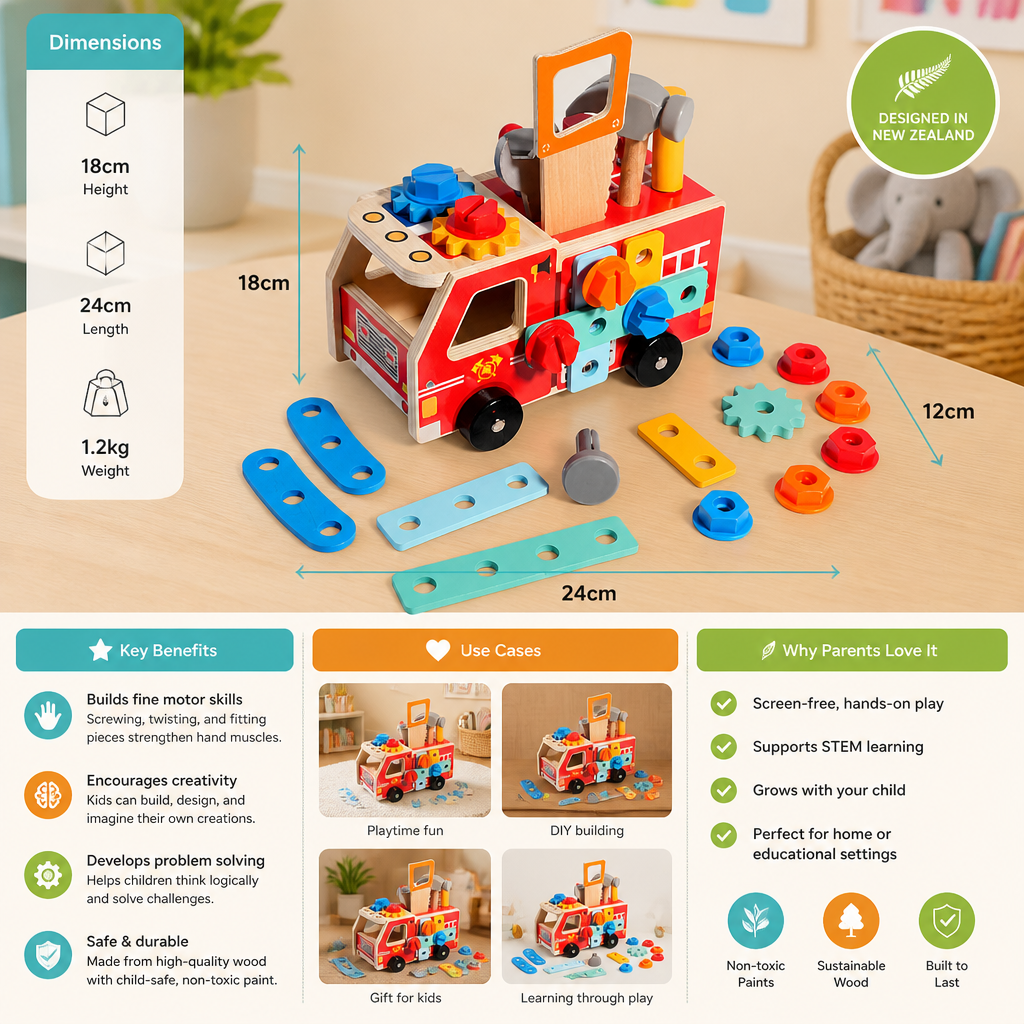 Montessori Wooden Firefighter Tool Box & Building Set