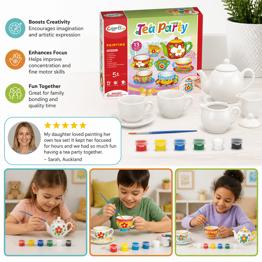 DIY Ceramic Tea Set Painting Kit for Kids