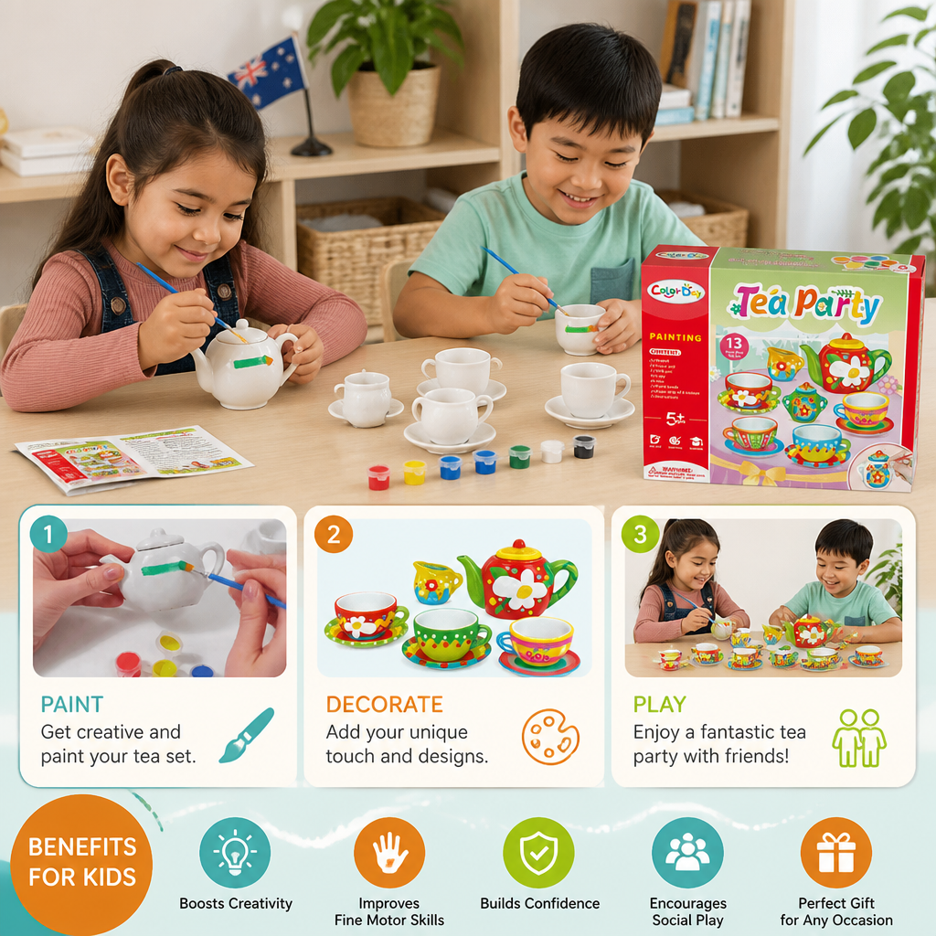 DIY Ceramic Tea Set Painting Kit for Kids