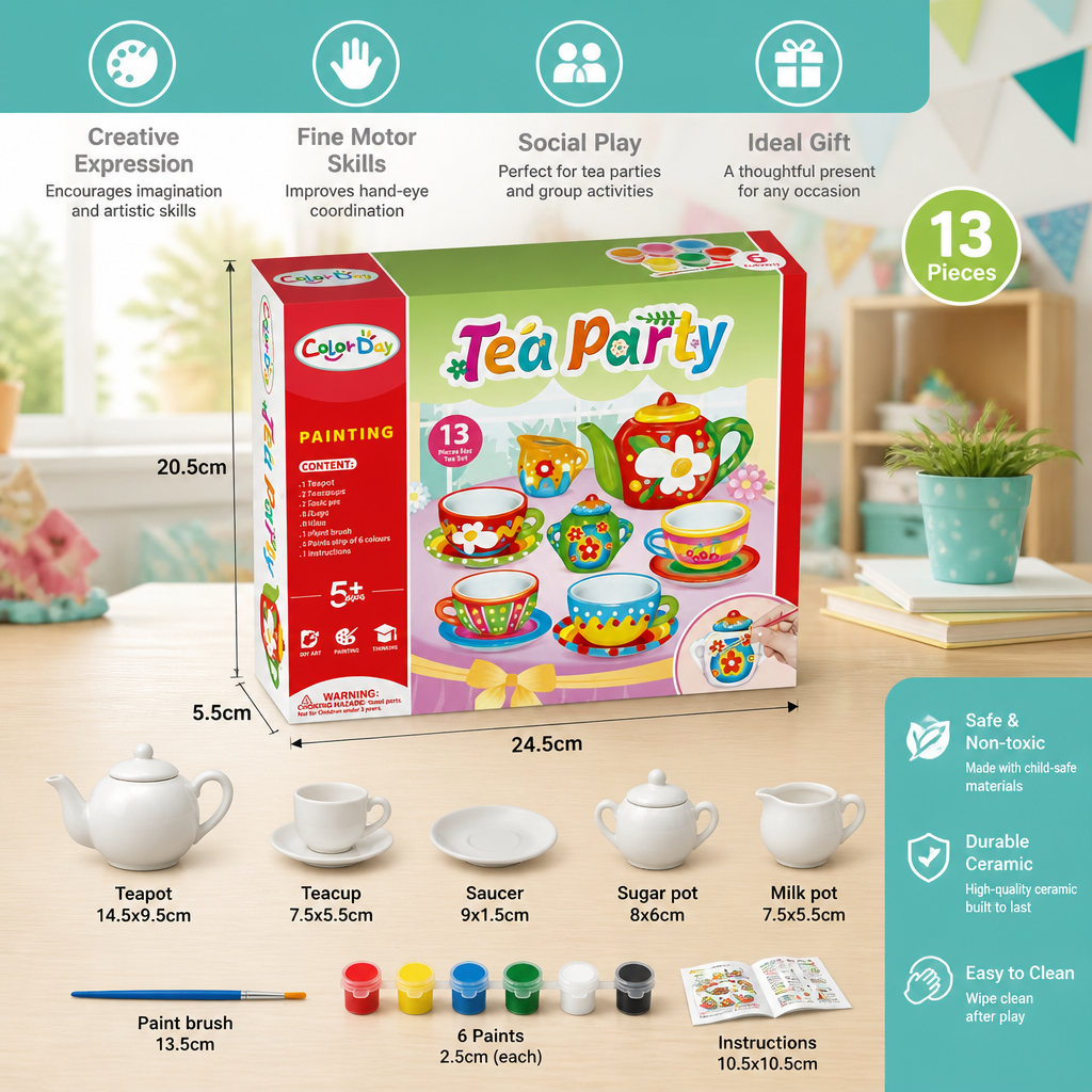 DIY Ceramic Tea Set Painting Kit for Kids