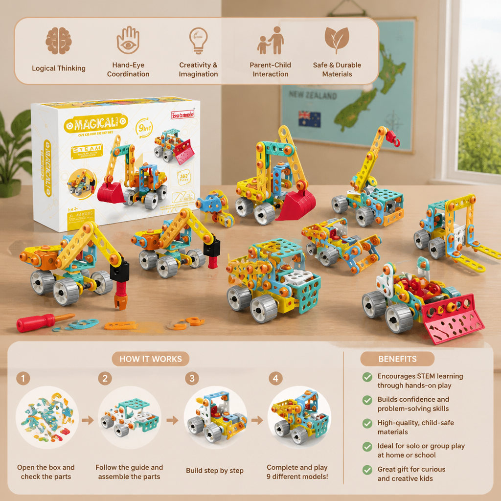 9-in-1 STEM Construction Vehicle Building Kit