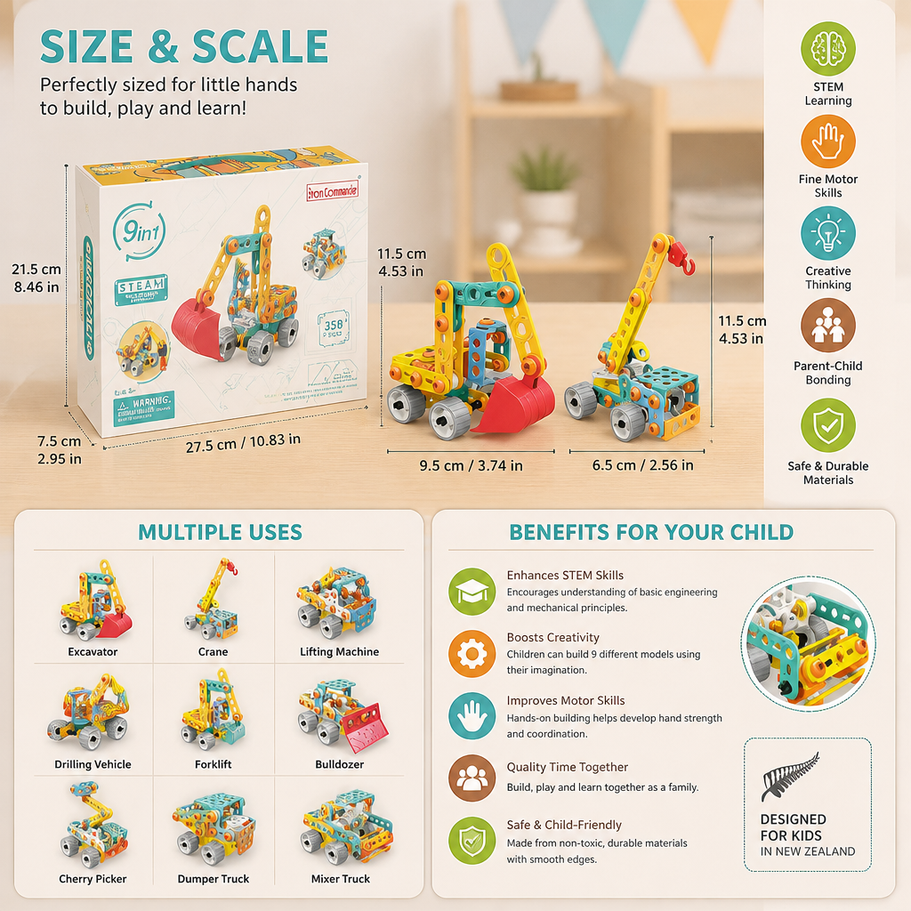 9-in-1 STEM Construction Vehicle Building Kit